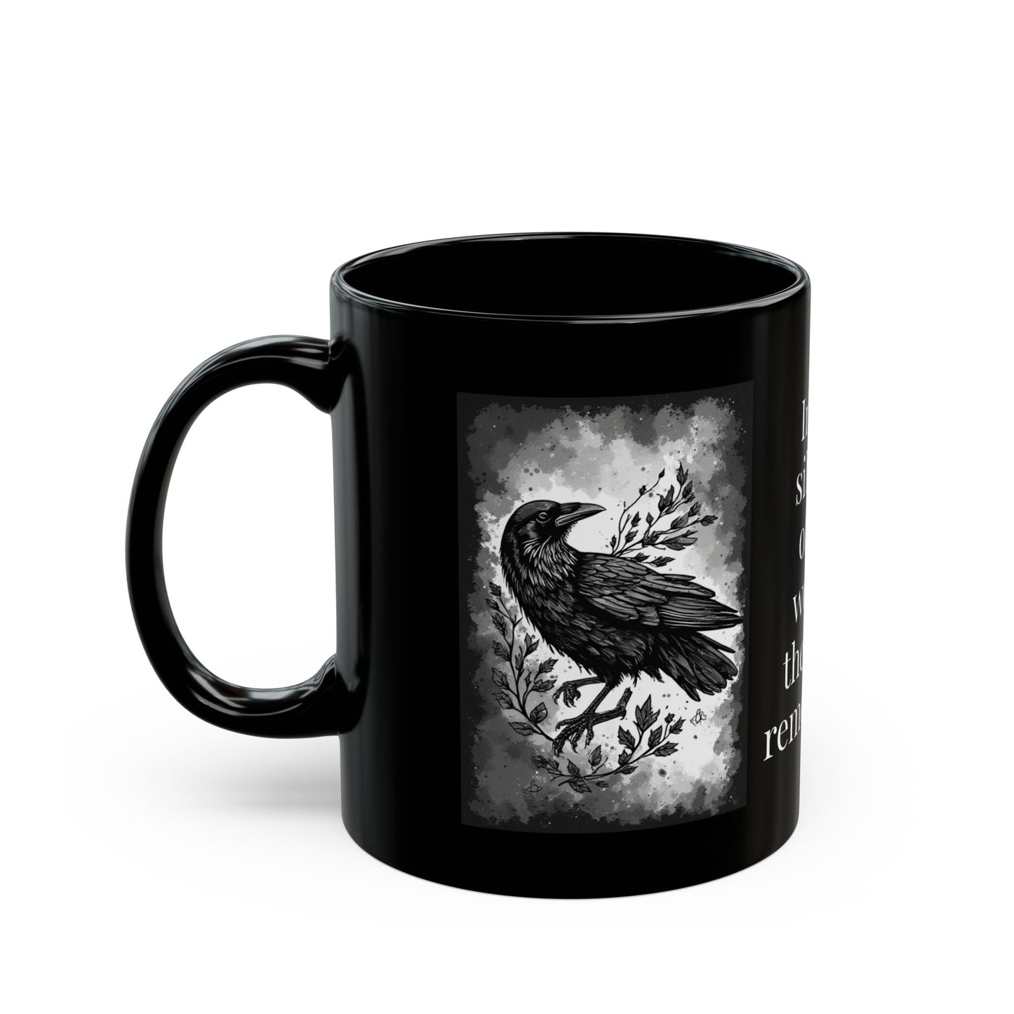 Black Crow Spirit black ceramic 11oz Mug - In the Silence of the Woods, Perfect for Nature Lovers, Gift for Halloween, Home Decor
