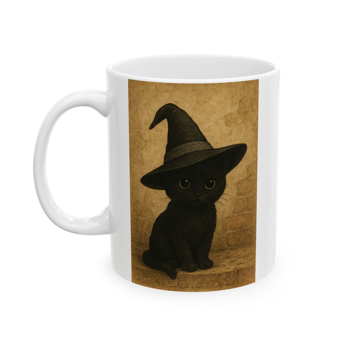 Whimsical Witch, Magical Black Cat, Ceramic Mug