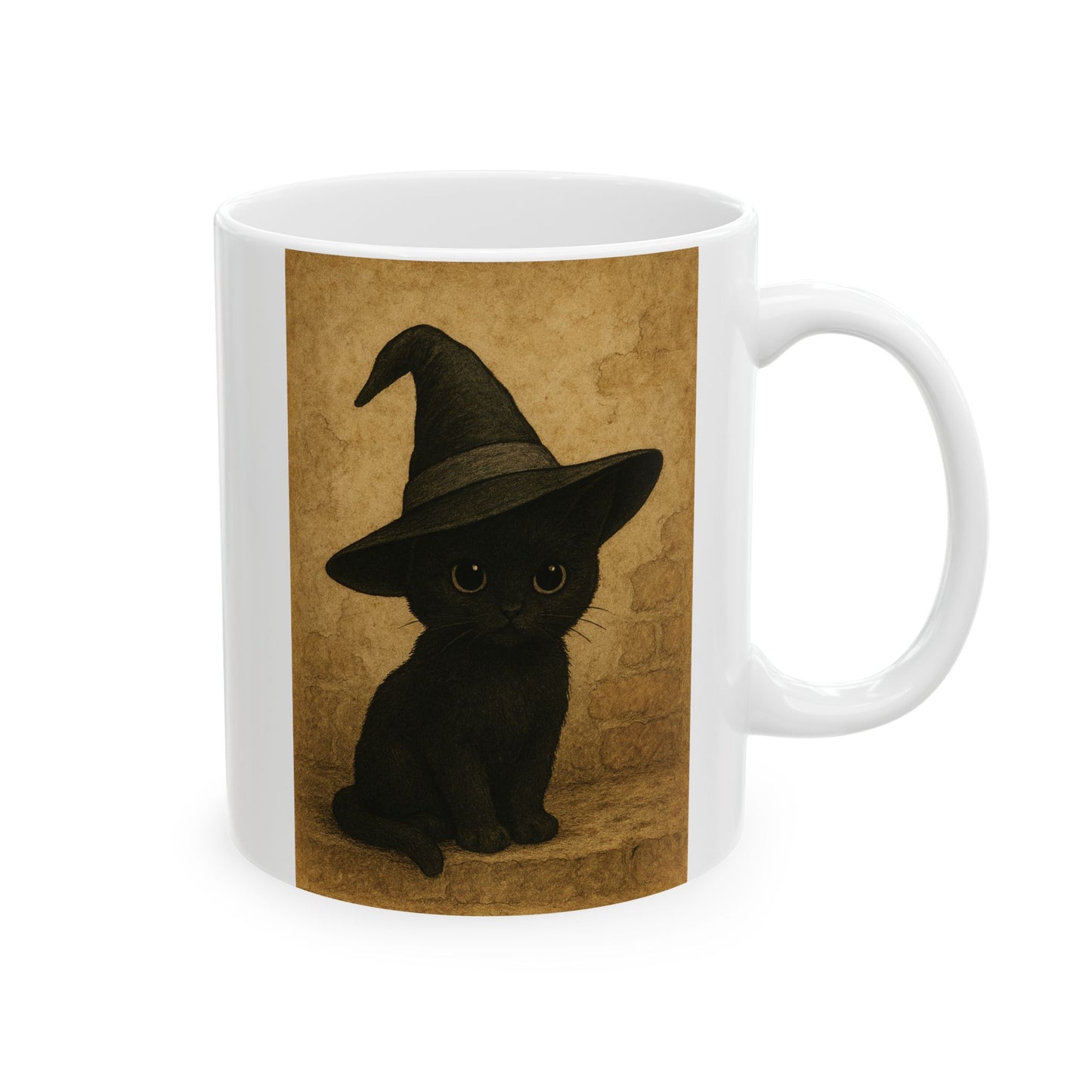 Whimsical Witch, Magical Black Cat, Ceramic Mug