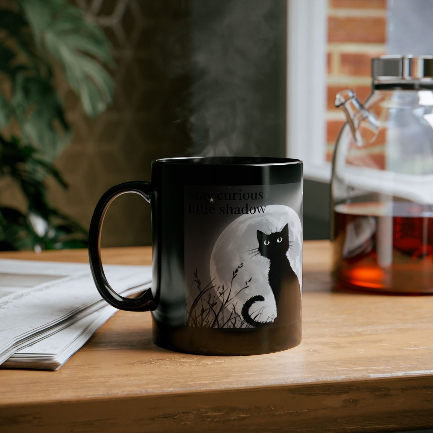 Mystical Cat Mug, Black Cat Mug, Halloween Gift, Cat Lover Coffee Cup, Witchy Kitchen Decor